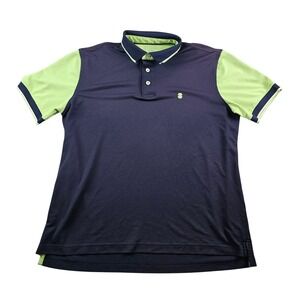IZOD Polo‎ Logo Golf Shirt Men's LG Navy Green Casual Short Sleeve